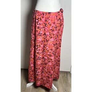 Vtg TALBOTS Size 10 Floral Pink & Orange A-Line Long Zip Adjustable Maxi Skirt